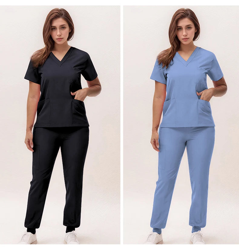 Women's 2025 New Nurse Uniforms: V-Neck Top & Jogger Pants Scrub Set - Experience Ultimate Comfort & Flexibility with 95% Polyester & 5% Spandex for Healthcare Professionals