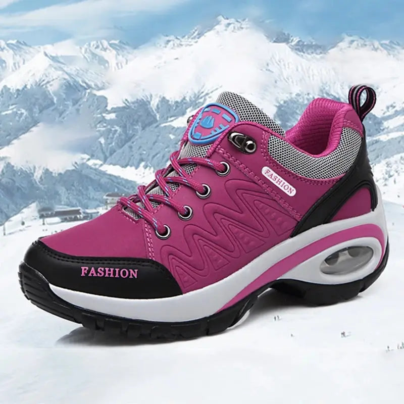 Women's Air Cushion Platform Sneakers - Waterproof Breathable Outdoor Athletic Shoes - Comfortable Lace-Up Hiking Sneakers