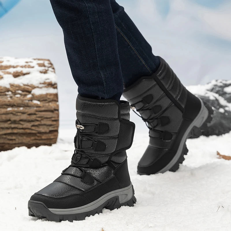 Women's Plush-Lined Waterproof Snow Boots - Platform Winter Hiking Ankle Boots