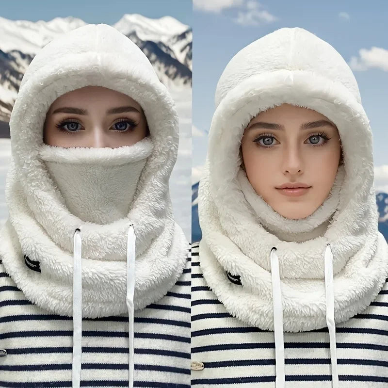 Unisex Sherpa Fleece Balaclava - Adjustable Windproof Winter Hood Face Cover | Polyester & Elastane Ski Mask