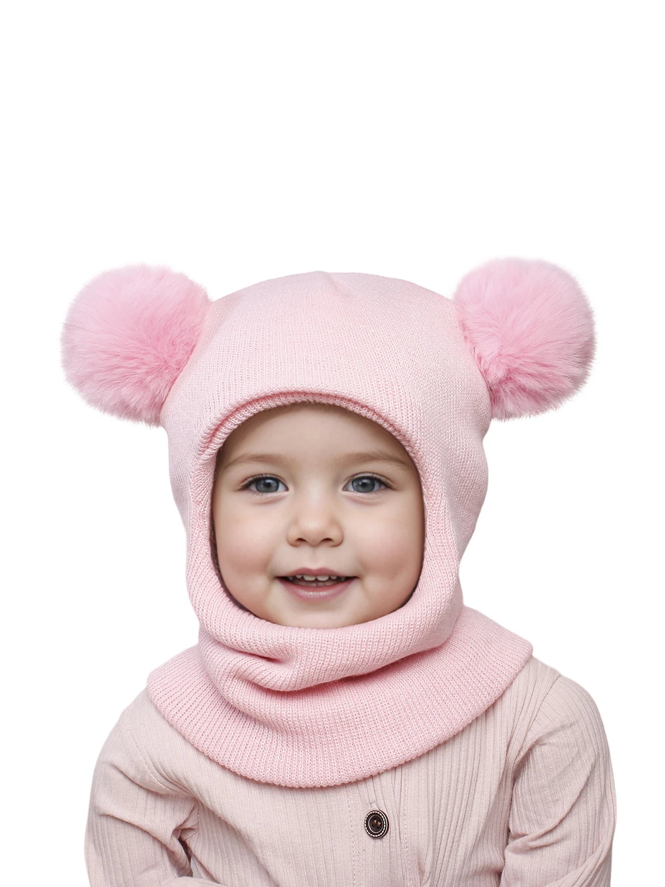 Unisex Adorable Kids Pom Pom Winter Hood - Knitted Hat & Scarf Combo | Cotton Ear-Protecting Balaclava