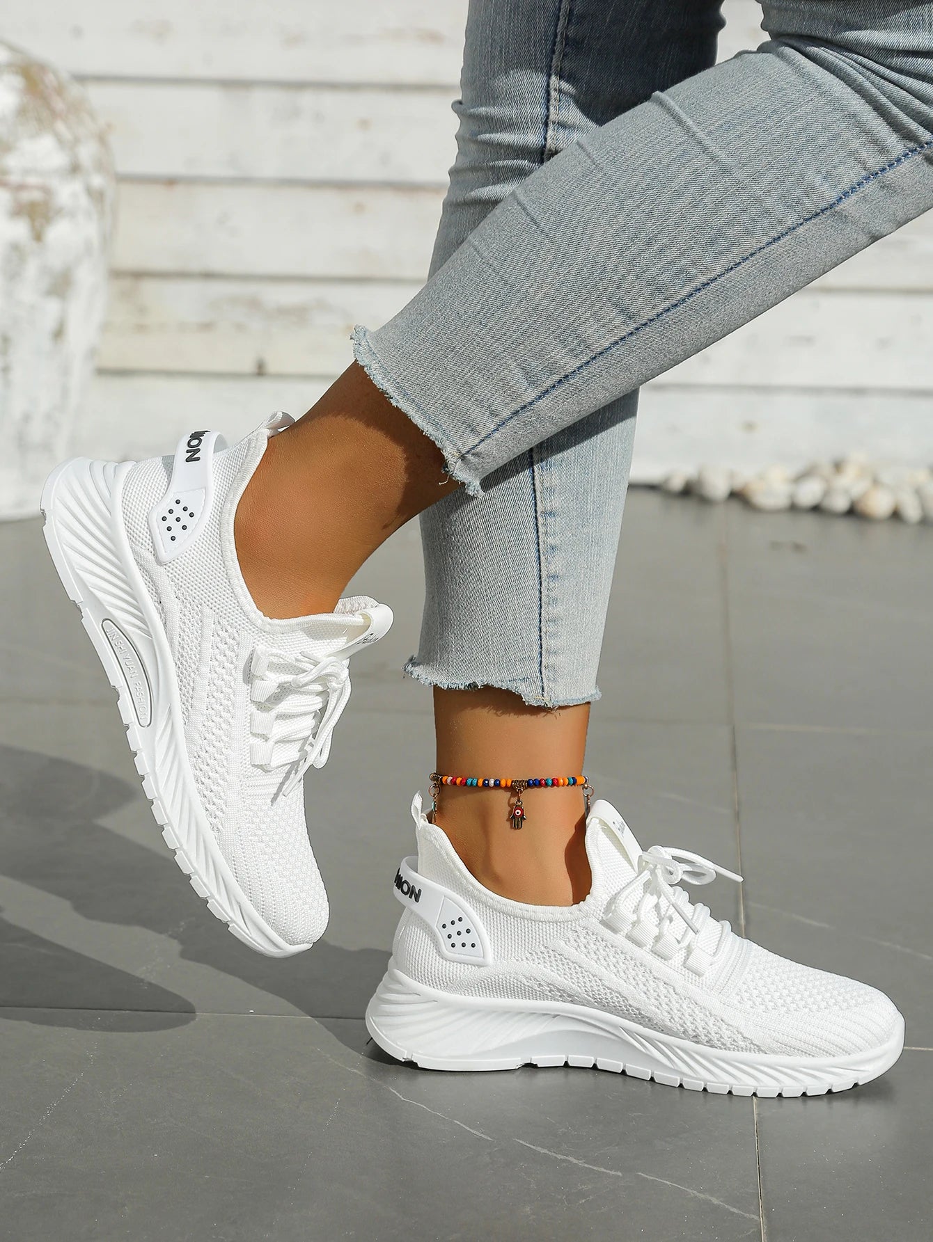 Women's Chunky Platform Sneakers - Lightweight Knit Athletic Shoes with Air Cushion Sole