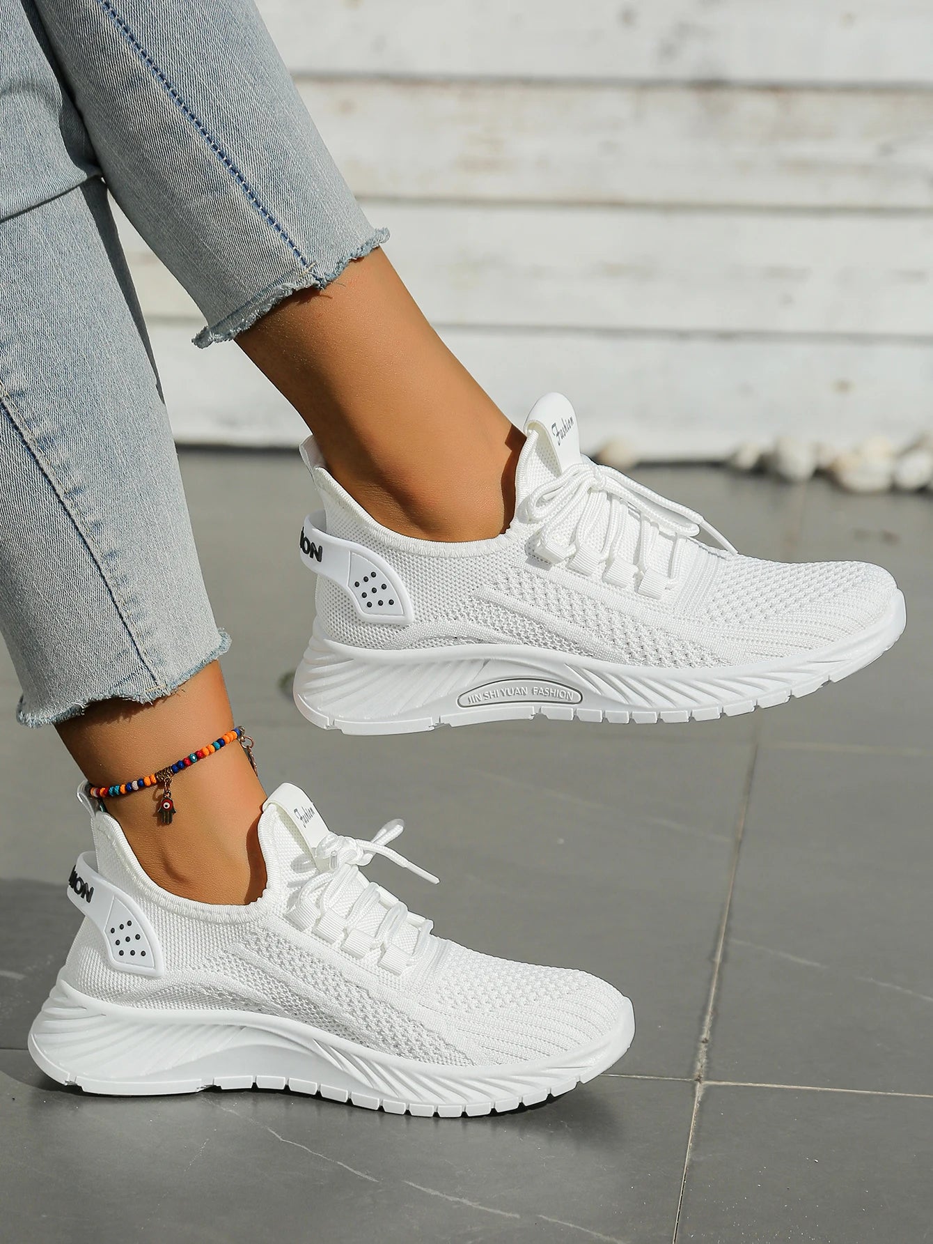 Women's Chunky Platform Sneakers - Lightweight Knit Athletic Shoes with Air Cushion Sole