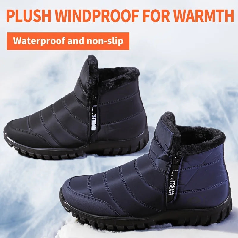 Men's Waterproof Winter Snow Boots – Faux Wool Lined Mid-Calf Zip Ankle Boot | Sizes 6.5–12