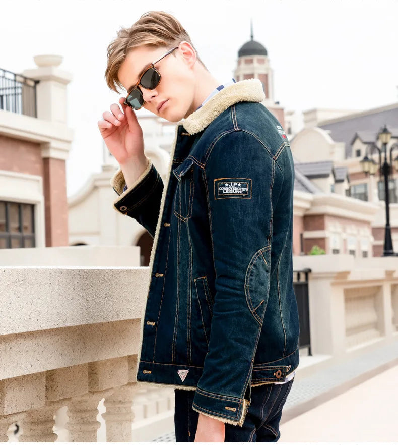 Men's Casual Padded Denim Jacket - Autumn & Winter Lapel Coat for Outdoor Adventures
