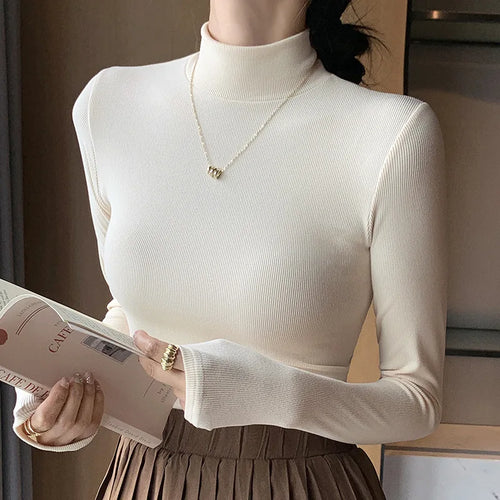 Women's Knitted Half-Turtleneck Pullover Sweater Elegant Korean