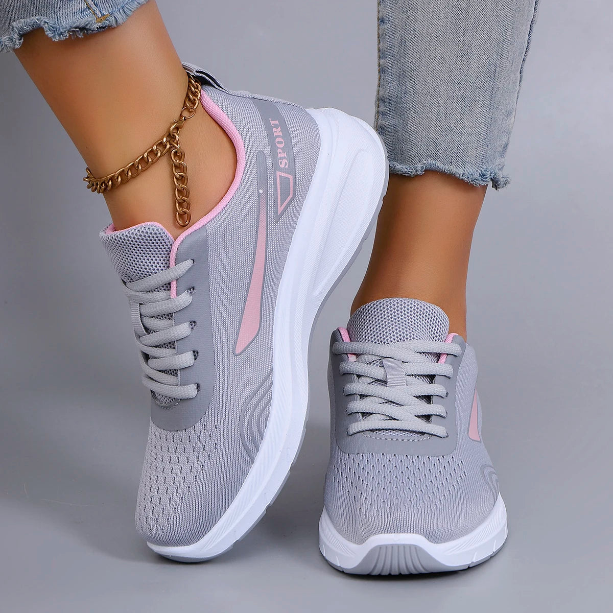 Women's Air Cushion Lace-Up Sneakers – Breathable Mesh Color-Block Running Style Shoes with Rubber Sole