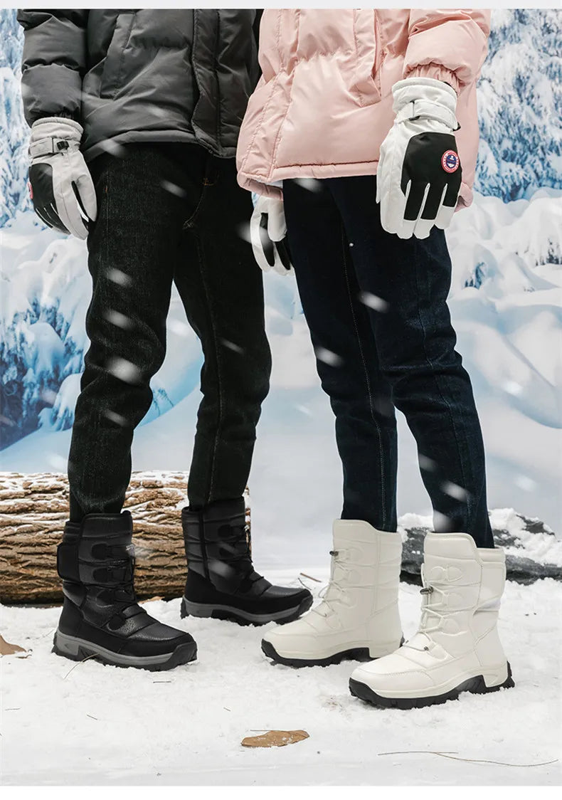 Women's Plush-Lined Waterproof Snow Boots - Platform Winter Hiking Ankle Boots
