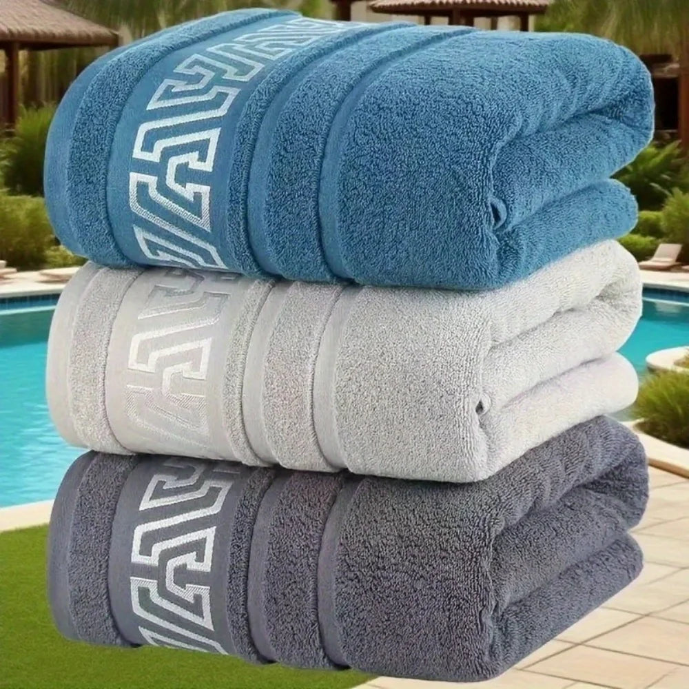 Premium Thick Bath Towel - Soft & Absorbent Cotton Blend, Decorative Border (70x140cm)