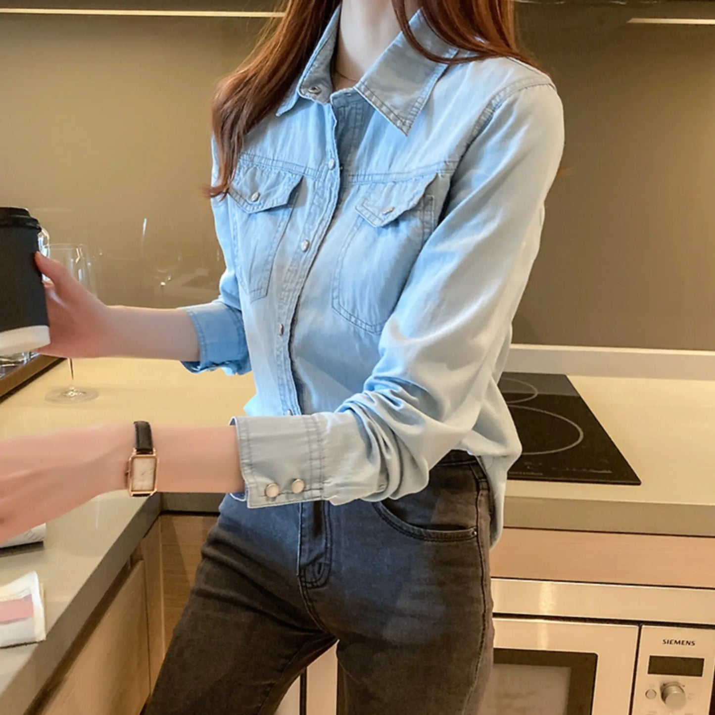 Women's Casual Button-Down Blouse | Slim Fit Printed Shirt for Party & Everyday Wear.