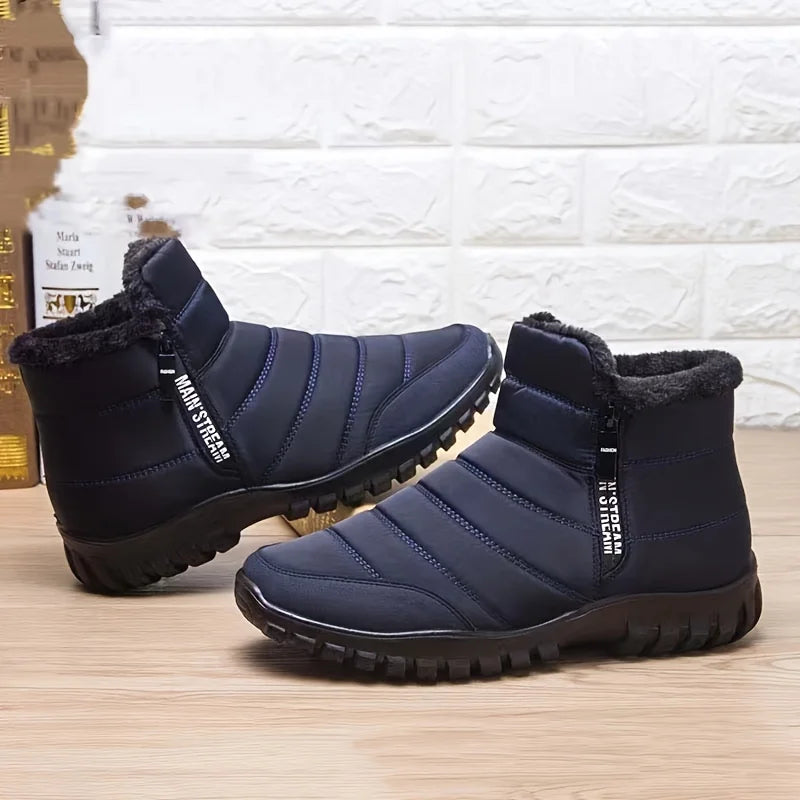 Men's Waterproof Winter Snow Boots – Faux Wool Lined Mid-Calf Zip Ankle Boot | Sizes 6.5–12
