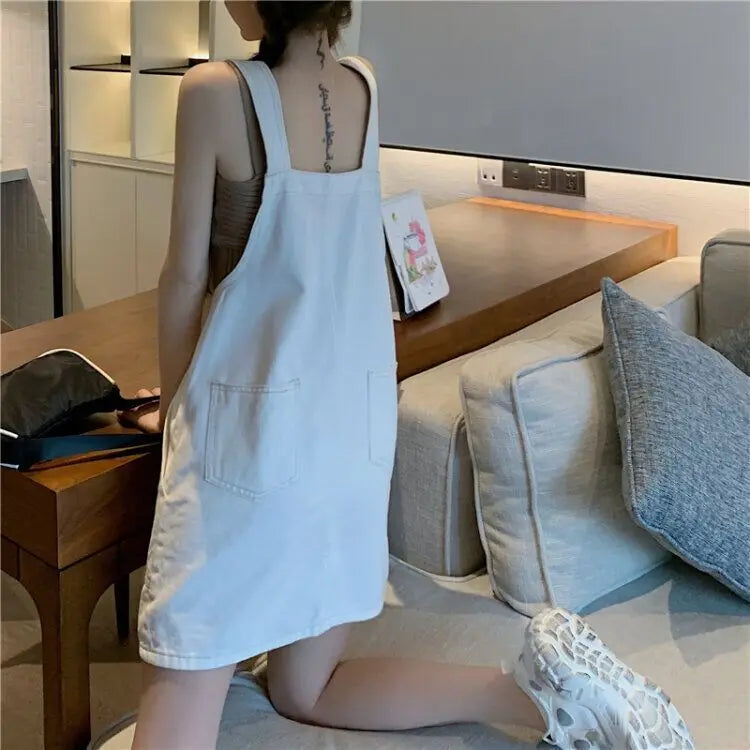Women's Denim Suspender Mini Dress — Loose A-Line Sleeveless Sundress for Summer