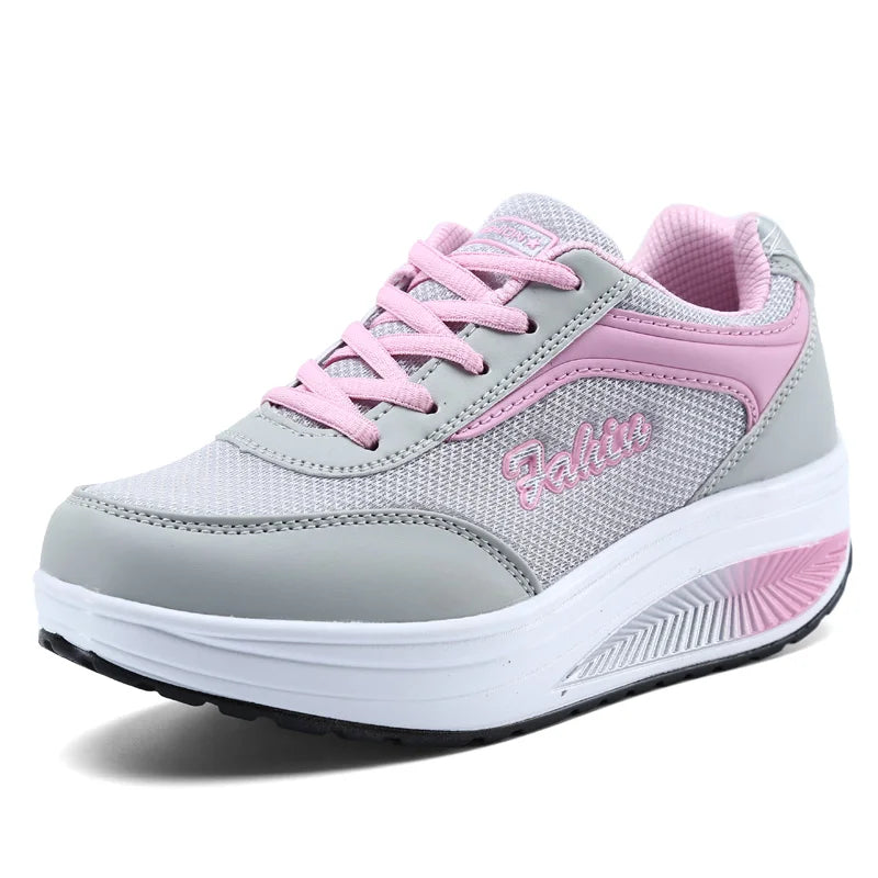 Women's LIZUXIE Platform Rocker Sneakers – Breathable Mesh Lace-Up Walking Shoes with EVA Comfort Insole