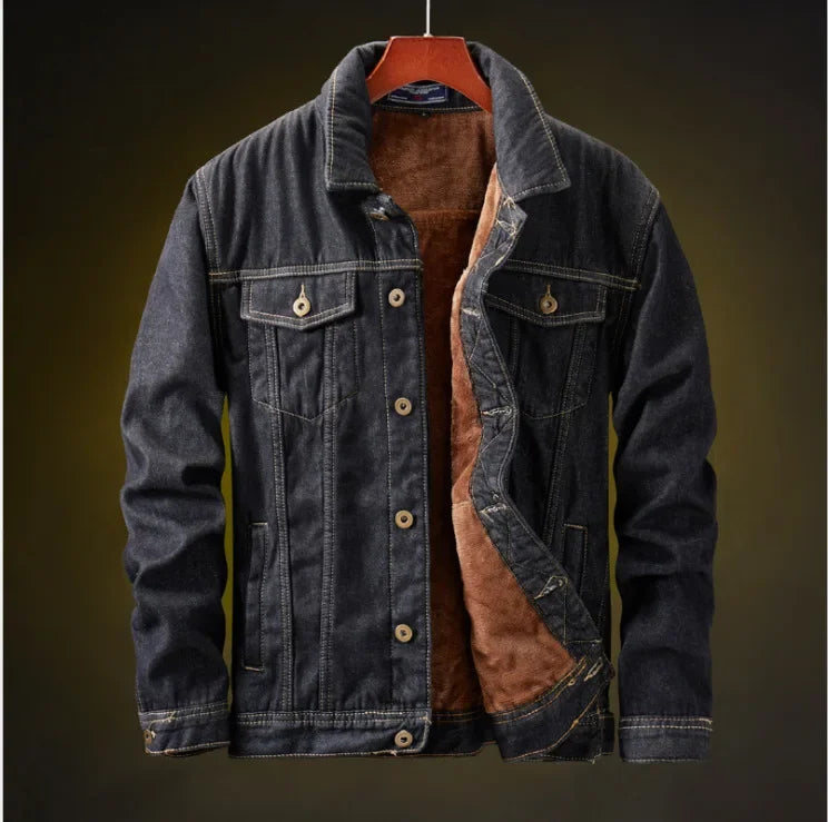 Men's Washed Denim Jacket - Casual Single Breasted Cardigan with Turn Down Collar & Pockets