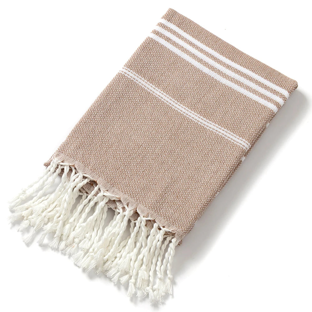 Style-Oriented Fringed Turkish Beach Towel - Lightweight Cotton Polyester Quick Dry Towel for Beach & Spa
