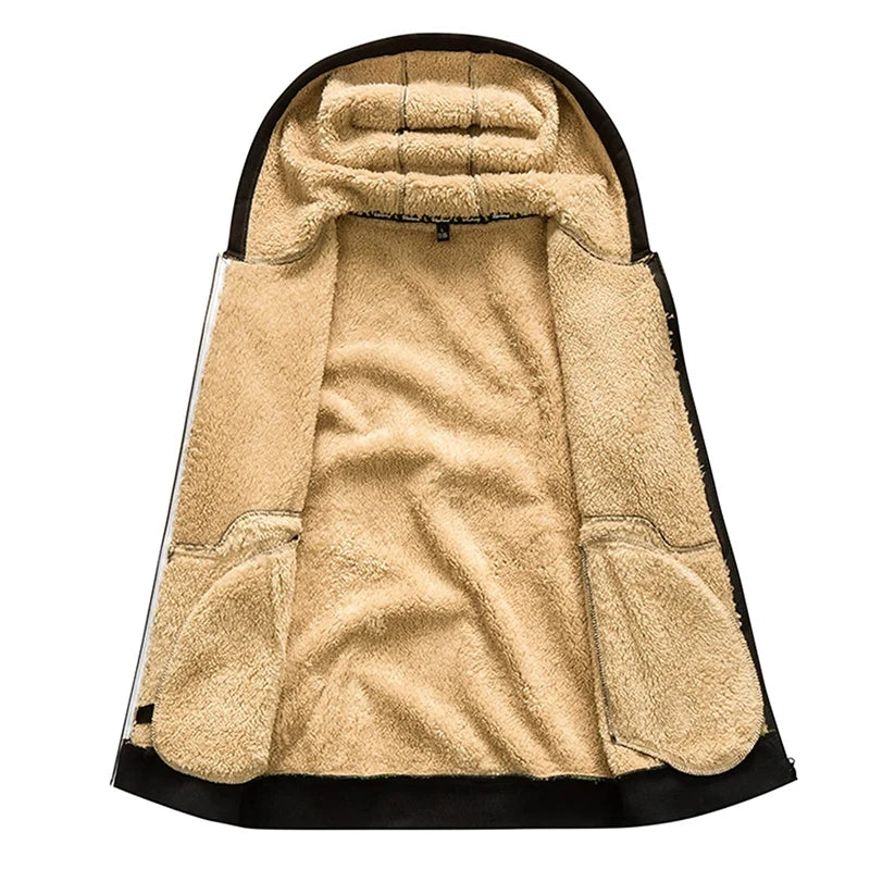 Men's Heavyweight Sherpa Fleece Lined Windproof Hoodie Jacket - Ultimate Winter Warmth & Style.
