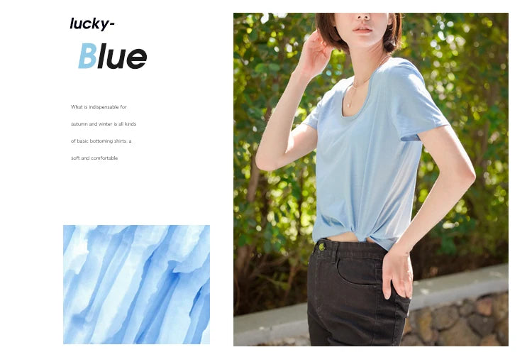 Eesswel Women's V-Neck Silk-Blend T-Shirt | Soft Breathable Summer Tee | Casual Short Sleeve Solid Top – Multiple Colors