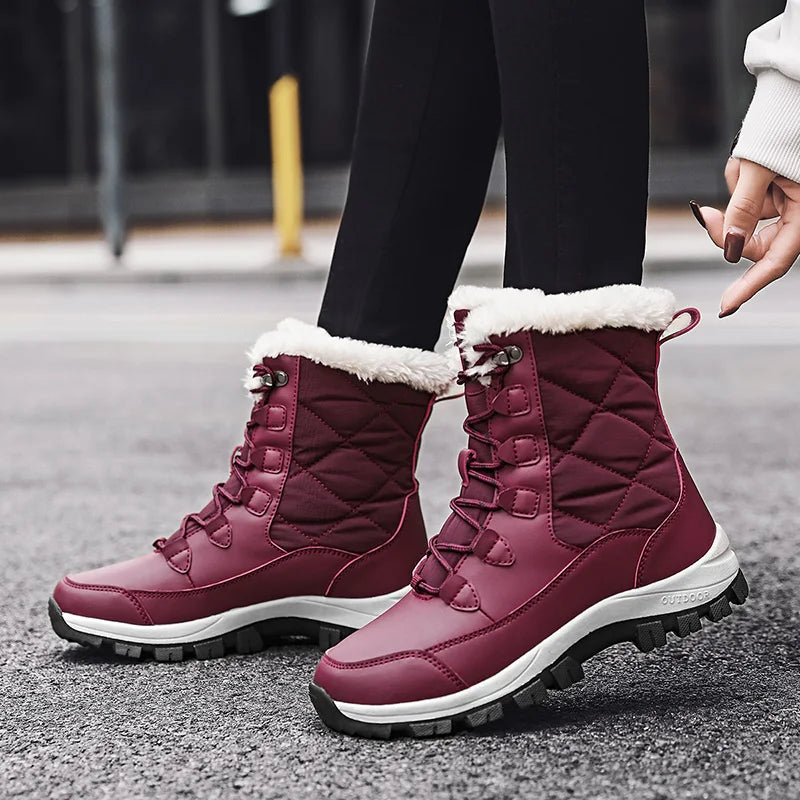 Women's Waterproof Winter Snow Boots - Warm Plush Lined Ankle Boots with Non-Slip Rubber Sole