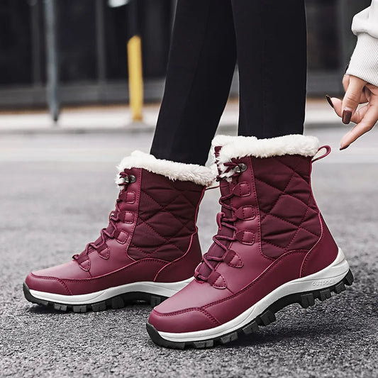 Women's Waterproof Winter Snow Boots - Warm Plush Lined Ankle Boots with Non-Slip Rubber Sole