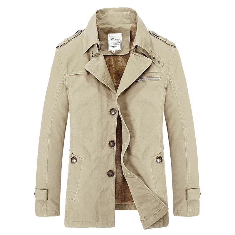 Men's Vintage Streetwear Windbreaker Coat - Thickened Warm Polyester Jacket for Outdoor Fashion