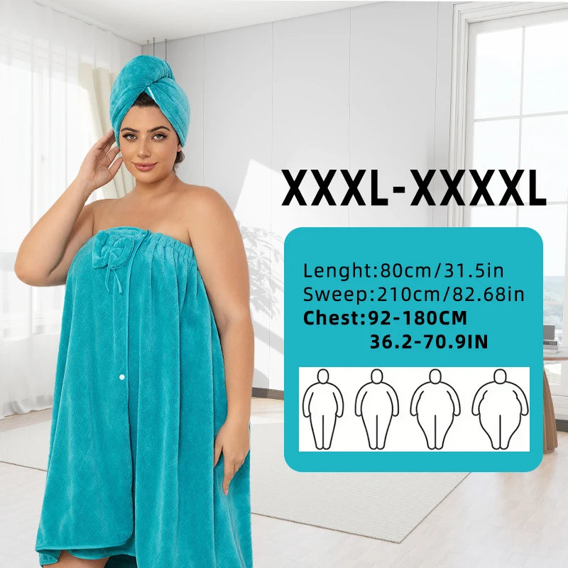 Women's Adjustable Bath Wrap Set - Ultra Soft Woven Towel & Hair Cap for Travel, Spa & Sauna