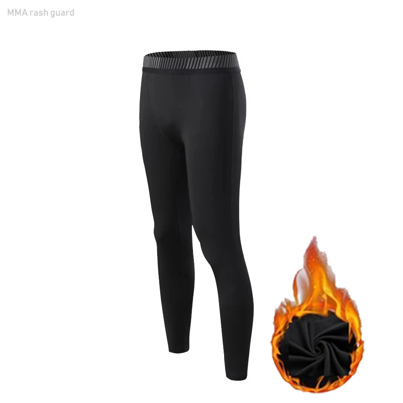 Men's NoEnName_Null Winter Fleece Thermal Underwear Suit - Fitness Clothing Set with Long Shirt and Leggings, Warm Base Layer Compression Sportswear