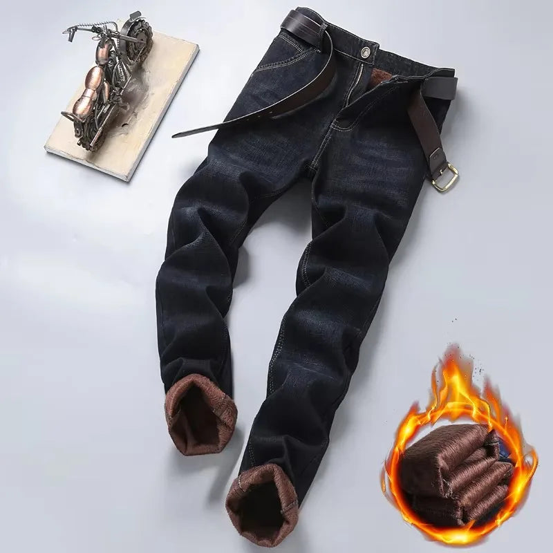 Men's 2024 Winter Fleece-Lined Casual Jeans - Regular Fit