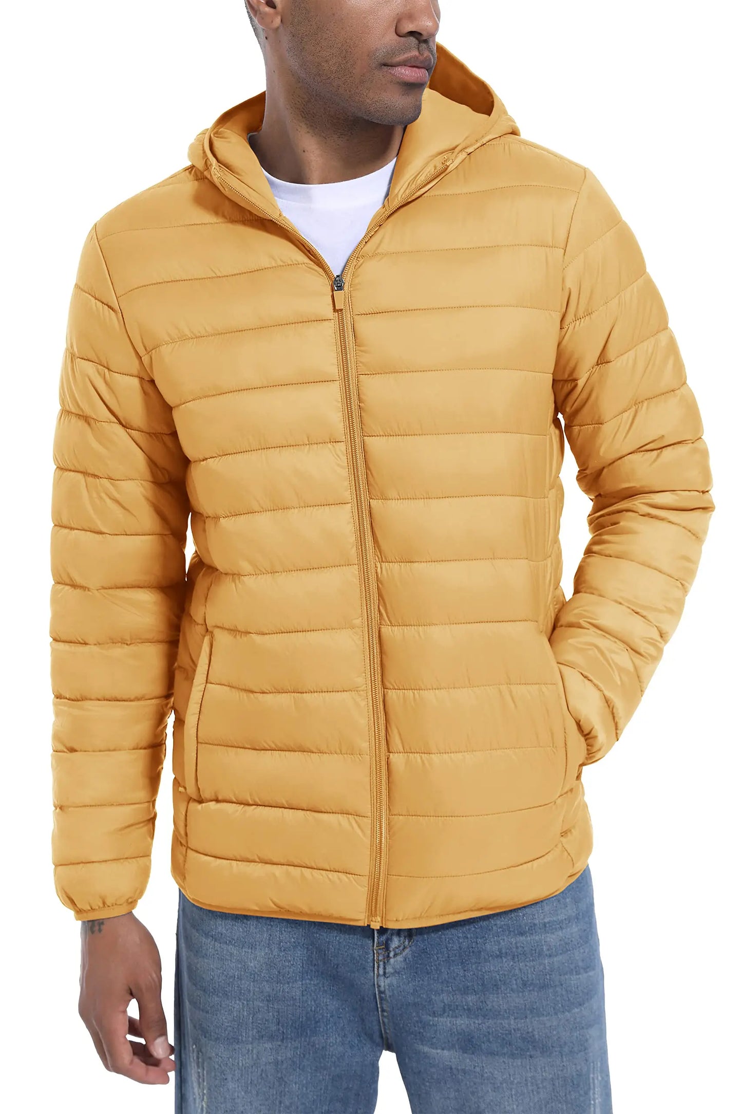 Men's TACVASEN Lightweight Water-Repellent Puffer Jacket - Cozy Insulated Hooded Windbreaker for Ultimate Comfort"