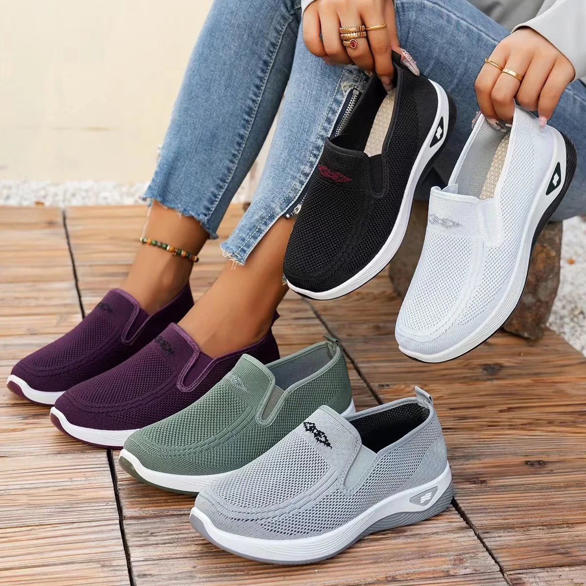 Women's Slip-On Casual Flats | Breathable Cotton Sneakers | Lightweight Comfort Walking Shoes