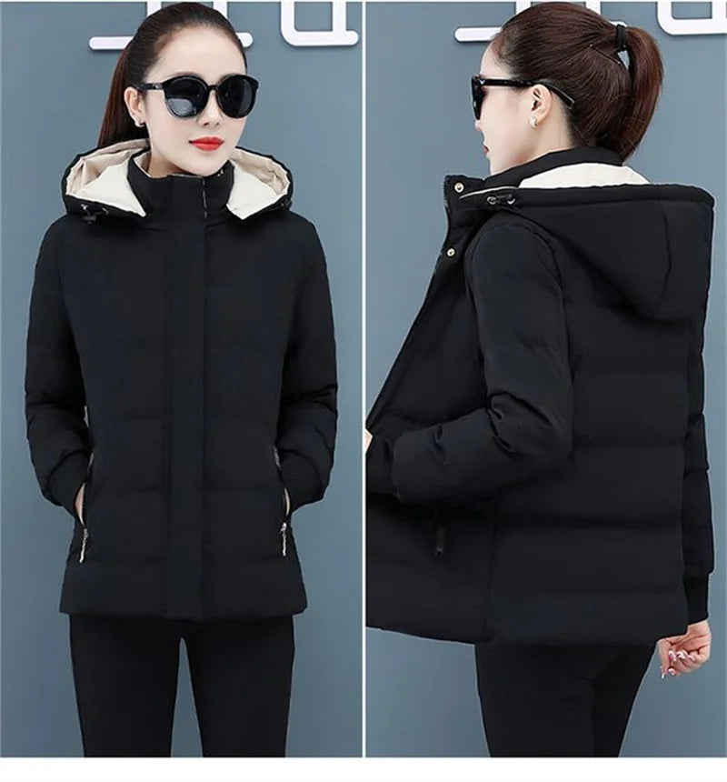 Women's Velvet Cotton Padded Winter Jacket 2025 - Detachable Hood Warm Parka Coat"