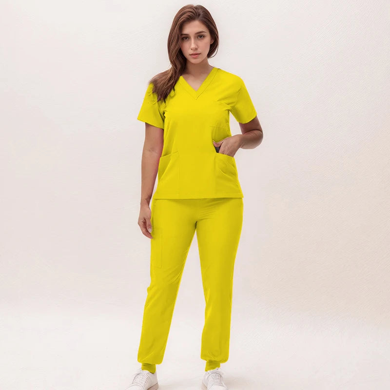 Women's 2025 New Nurse Uniforms: V-Neck Top & Jogger Pants Scrub Set - Experience Ultimate Comfort & Flexibility with 95% Polyester & 5% Spandex for Healthcare Professionals