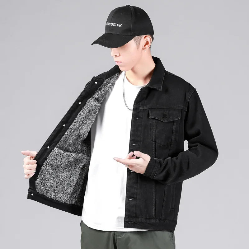 Men's Washed Denim Jacket - Casual Single Breasted Cardigan with Turn Down Collar & Pockets