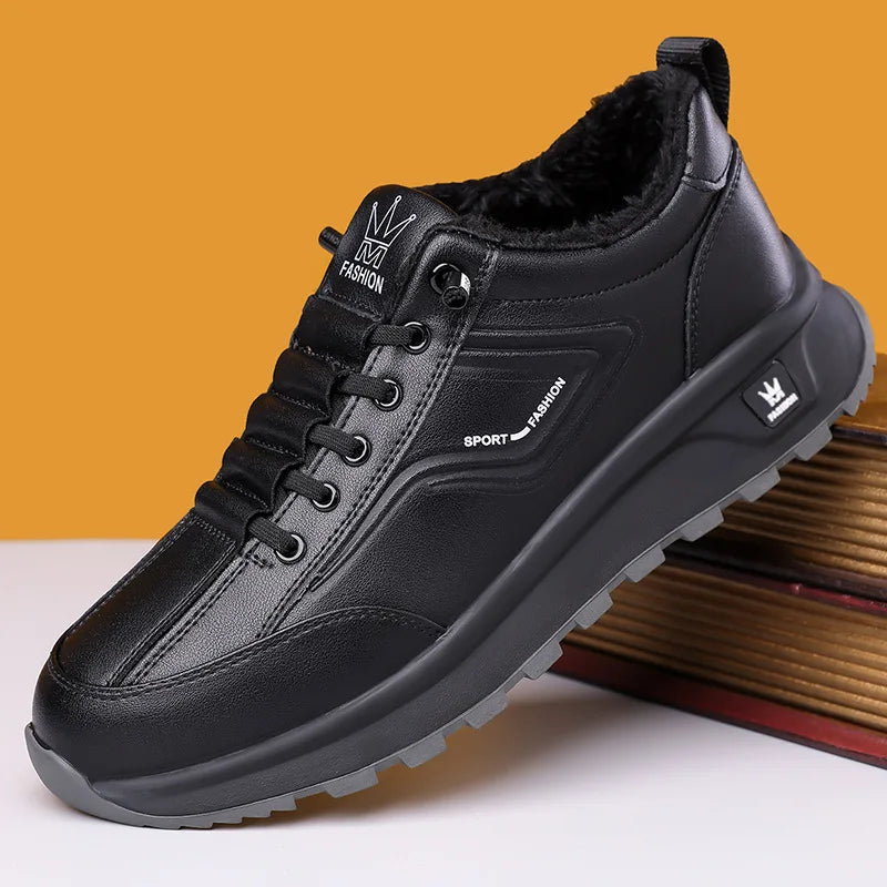 Men's Doefhom Genuine Cow Leather Sneakers — Lace-Up Casual Sport Shoes | Waterproof Outdoor Street Style Trainers for Spring & Autumn