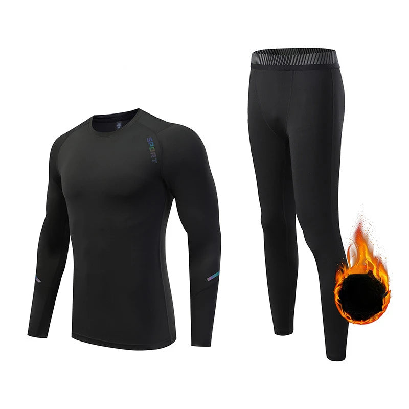 Men's NoEnName_Null Winter Fleece Thermal Underwear Suit - Fitness Clothing Set with Long Shirt and Leggings, Warm Base Layer Compression Sportswear