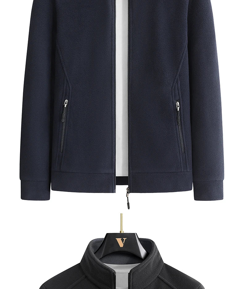 Men’s Stand Collar Zip-Up Casual Jacket with Zippered Pockets, Sizes M–8XL
