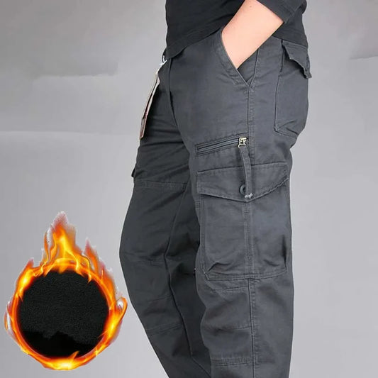 Men's Winter Cargo Pants - Fleece Lined Camo Multi-Pocket"