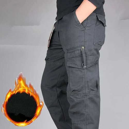 Men's Winter Cargo Pants - Fleece Lined Camo Multi-Pocket"