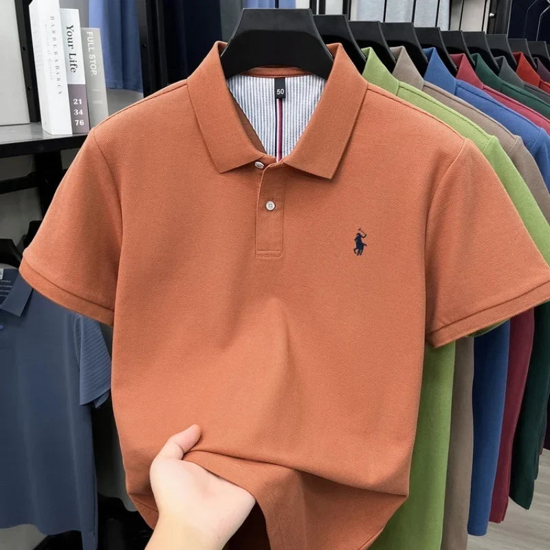 Men's 100% Cotton Short Sleeve Polo Shirt – Embroidered Logo Golf Top | Anti-Wrinkle Summer Casual
