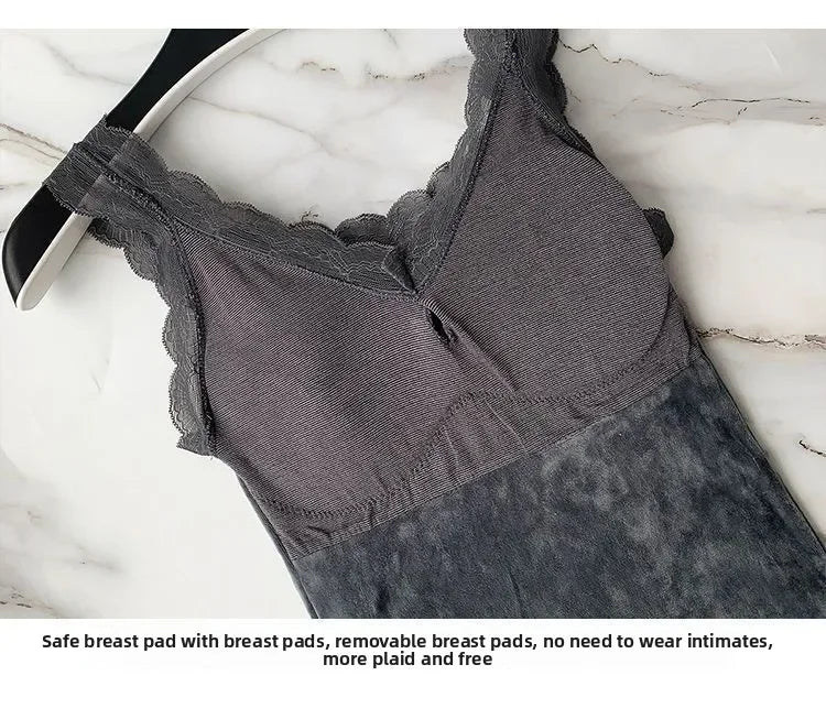 Women's Sleek & Stylish Thermal Lace Vest with Padded Bra for Winter Warmth.
