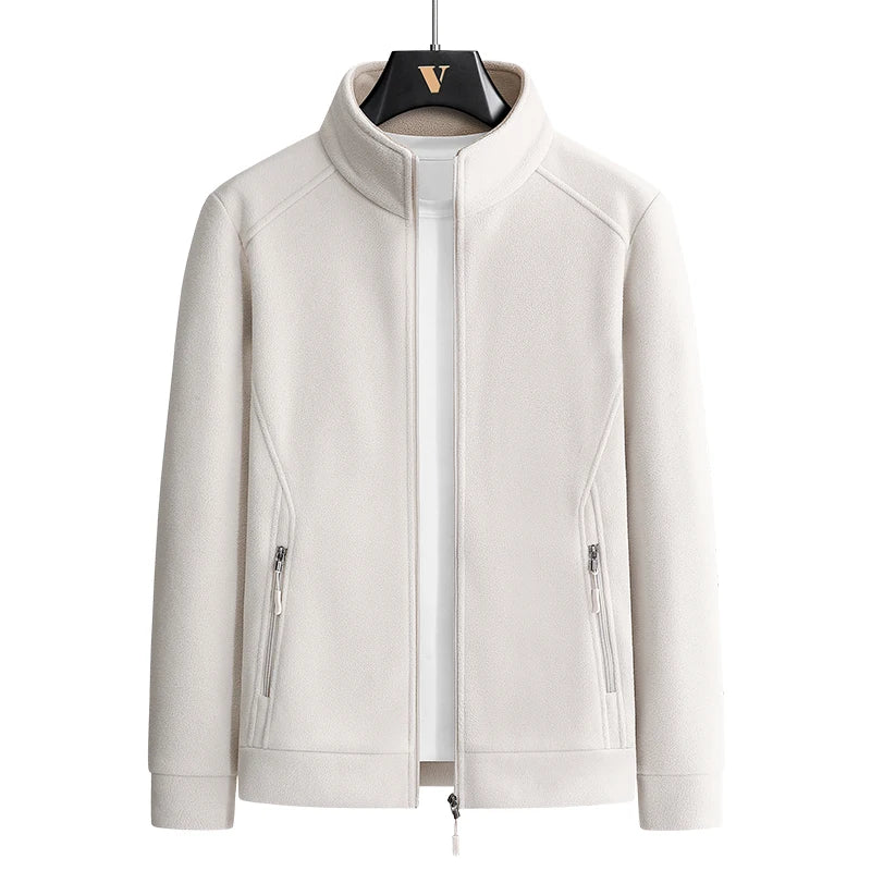 Men’s Stand Collar Zip-Up Casual Jacket with Zippered Pockets, Sizes M–8XL