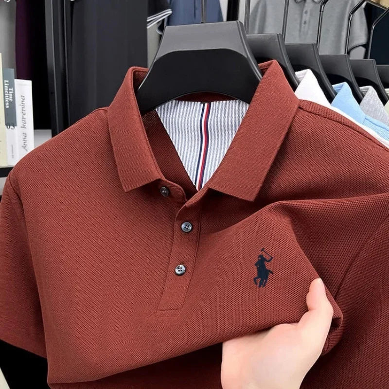 Men's 100% Cotton Short Sleeve Polo Shirt – Embroidered Logo Golf Top | Anti-Wrinkle Summer Casual