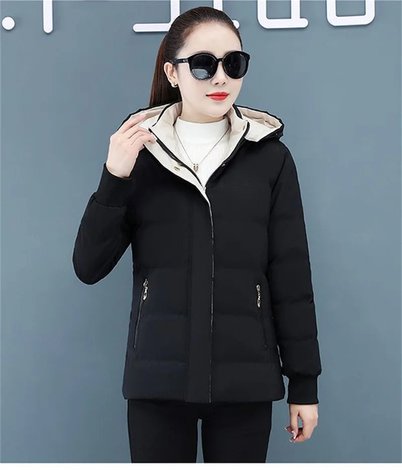 Women's Velvet Cotton Padded Winter Jacket 2025 - Detachable Hood Warm Parka Coat"