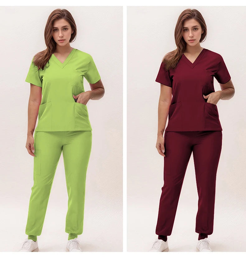 Women's 2025 New Nurse Uniforms: V-Neck Top & Jogger Pants Scrub Set - Experience Ultimate Comfort & Flexibility with 95% Polyester & 5% Spandex for Healthcare Professionals