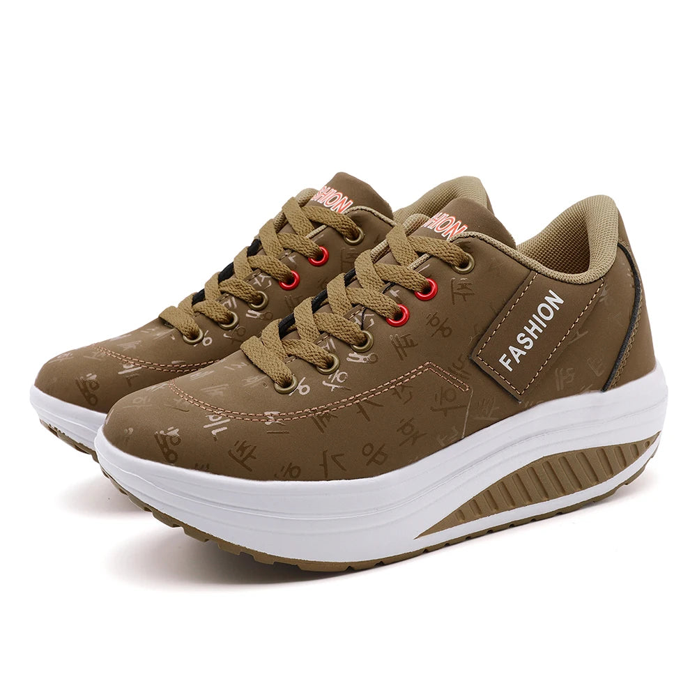 Women's LIZUXIE Wedge Platform Sneakers – Breathable Lace-Up Casual Shoes with Thick Sole & Elevated Comfort.