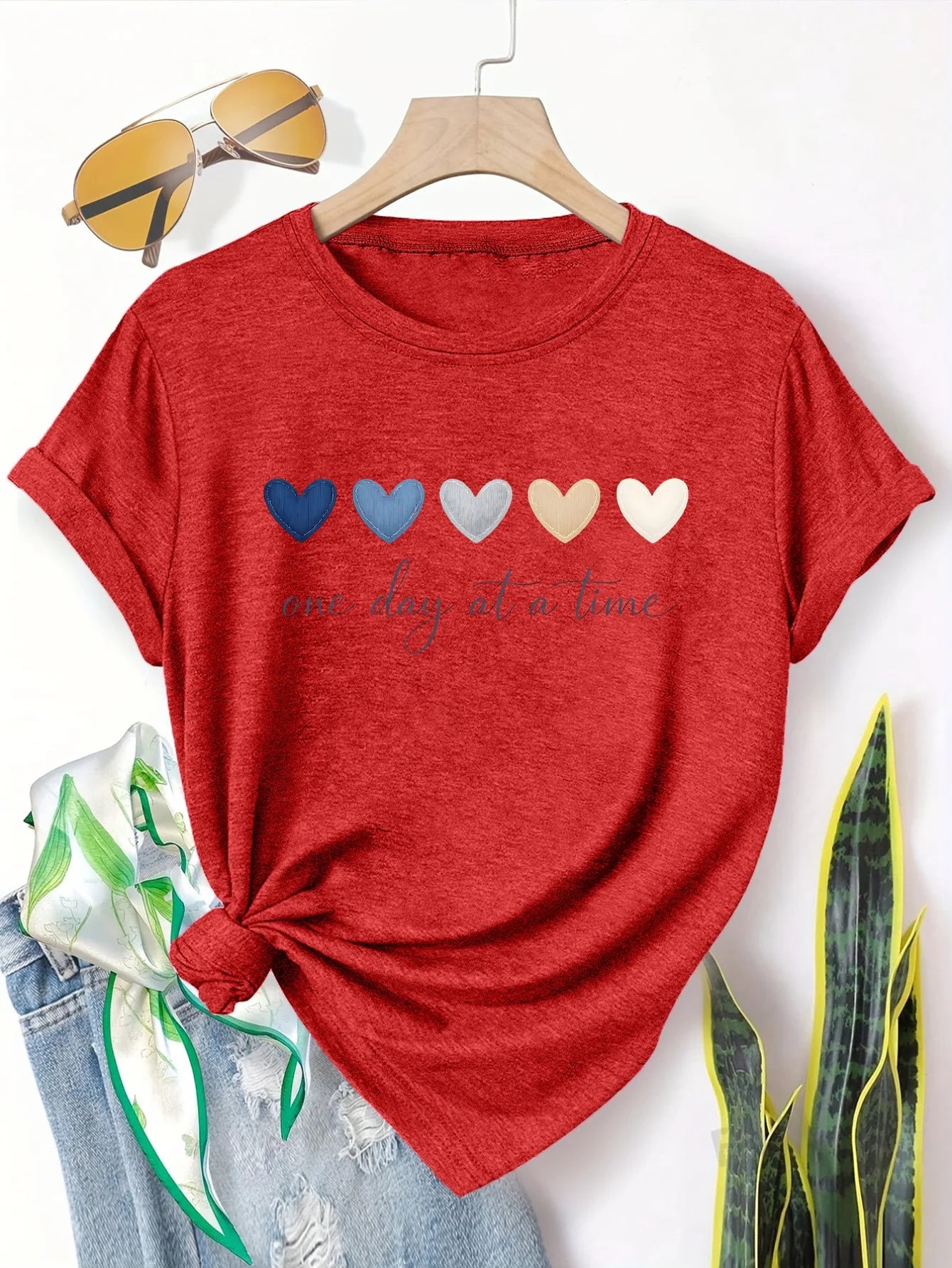 Women's Plus Size Graphic T-Shirt | "One Day At A Time" Casual Loose Fit Tee – Spring & Summer Essential