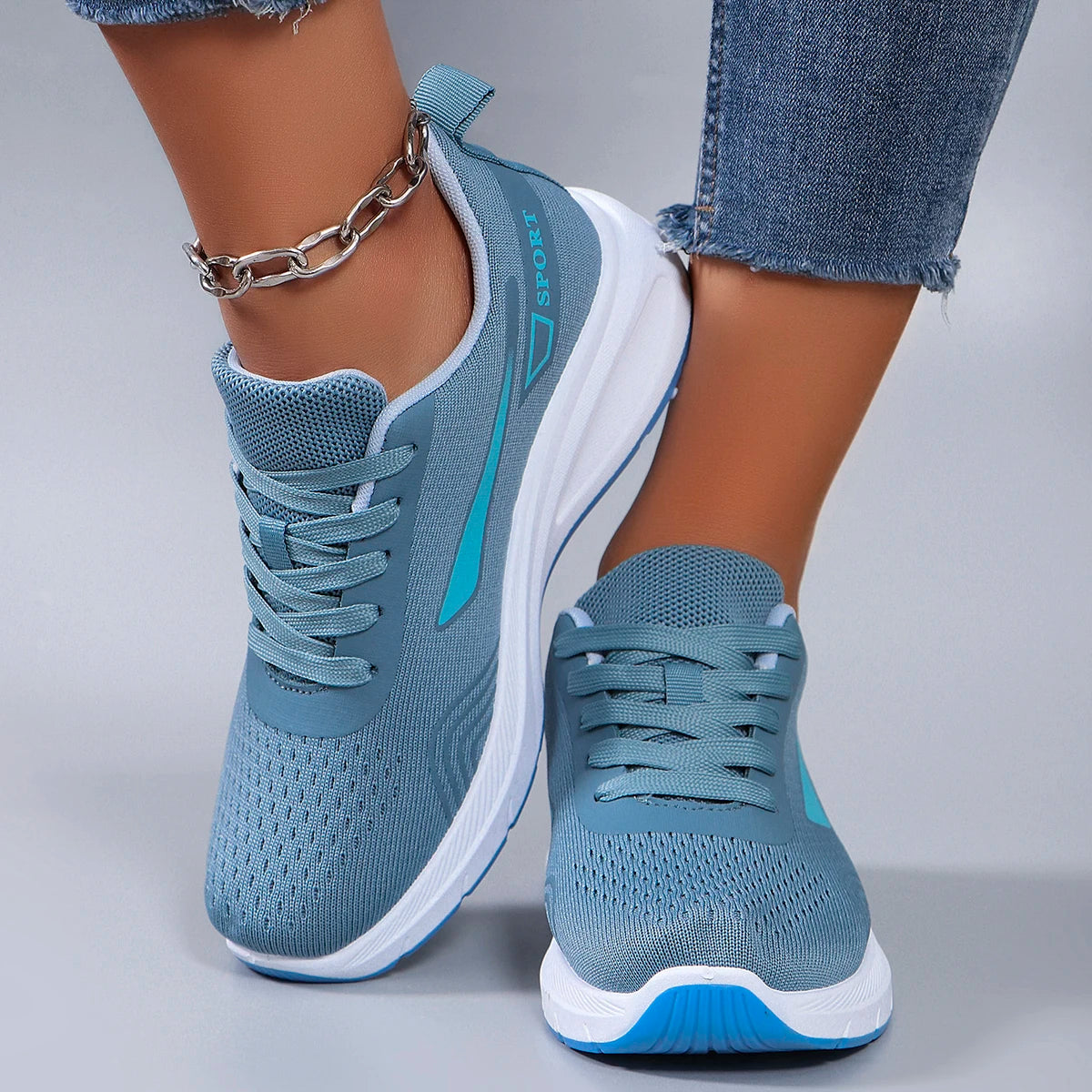 Women's Air Cushion Lace-Up Sneakers – Breathable Mesh Color-Block Running Style Shoes with Rubber Sole