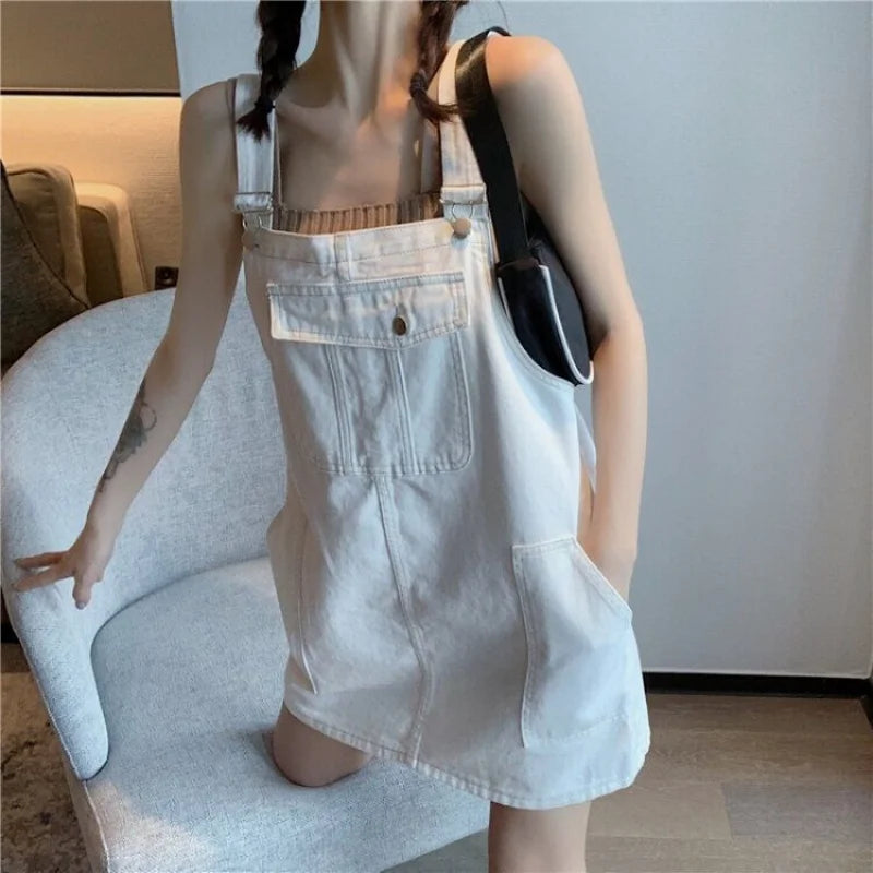 Women's Denim Suspender Mini Dress — Loose A-Line Sleeveless Sundress for Summer
