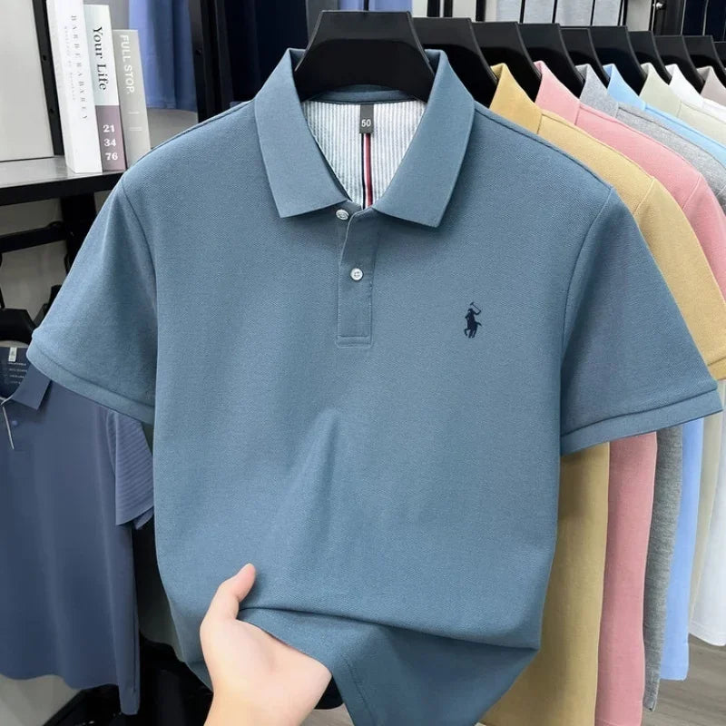 Men's 100% Cotton Short Sleeve Polo Shirt – Embroidered Logo Golf Top | Anti-Wrinkle Summer Casual