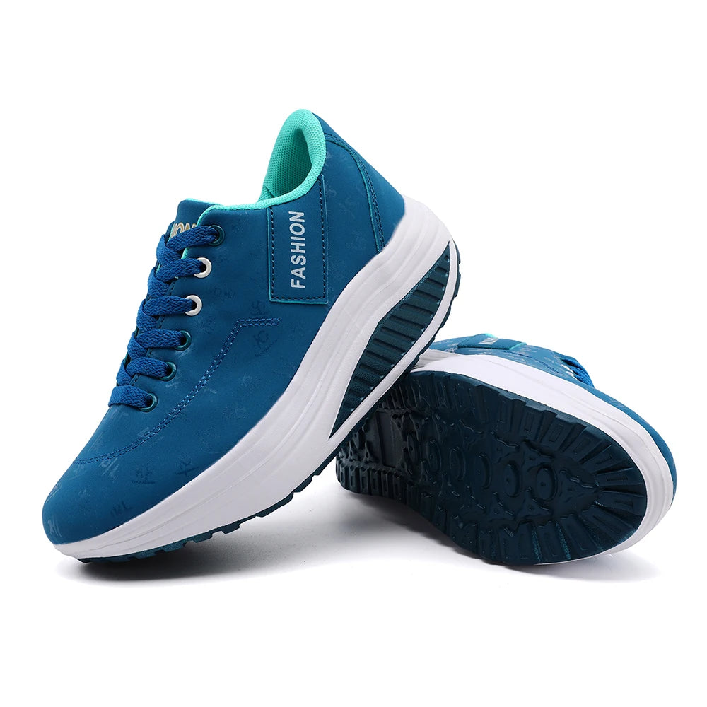 Women's LIZUXIE Wedge Platform Sneakers – Breathable Lace-Up Casual Shoes with Thick Sole & Elevated Comfort.