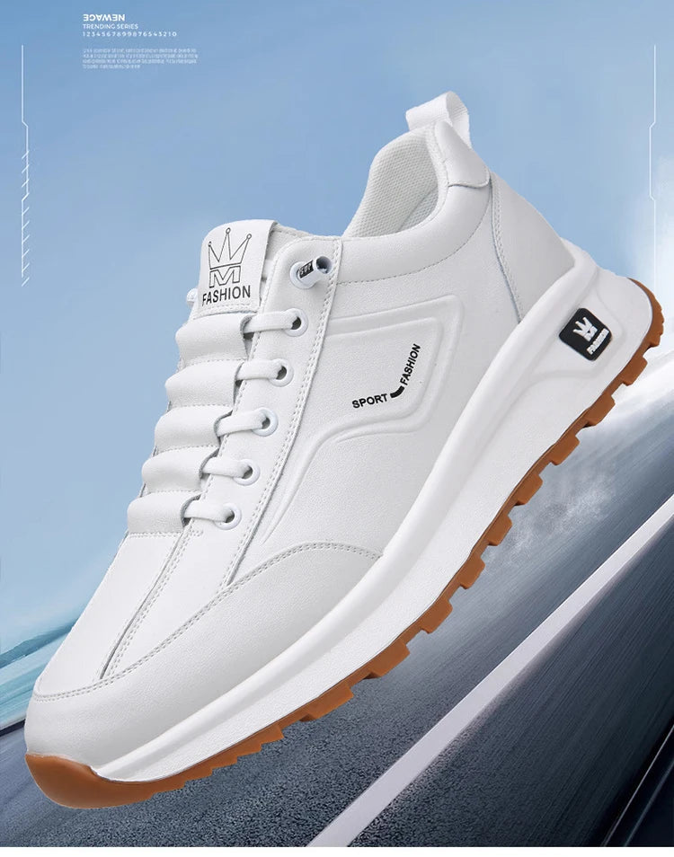 Men's Doefhom Genuine Cow Leather Sneakers — Lace-Up Casual Sport Shoes | Waterproof Outdoor Street Style Trainers for Spring & Autumn